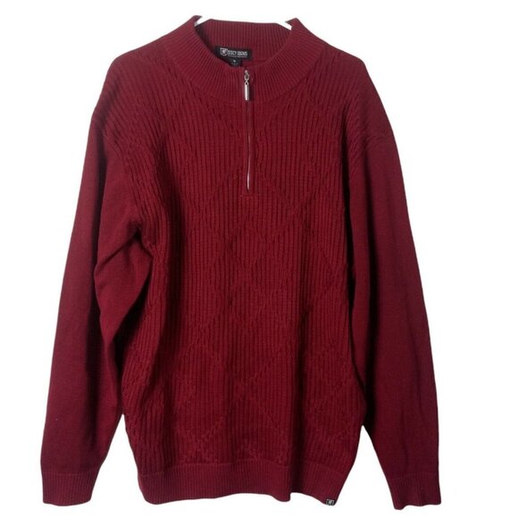 Stacy Adams Mens 1/4 Zip Sweater Long Sleeve Diamond Knit Ribbed Burgundy Red XL